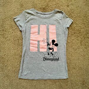 Disney Parks "Hi", "Bye" Mickey Mouse Kids Grey Tee T-Shirt Large